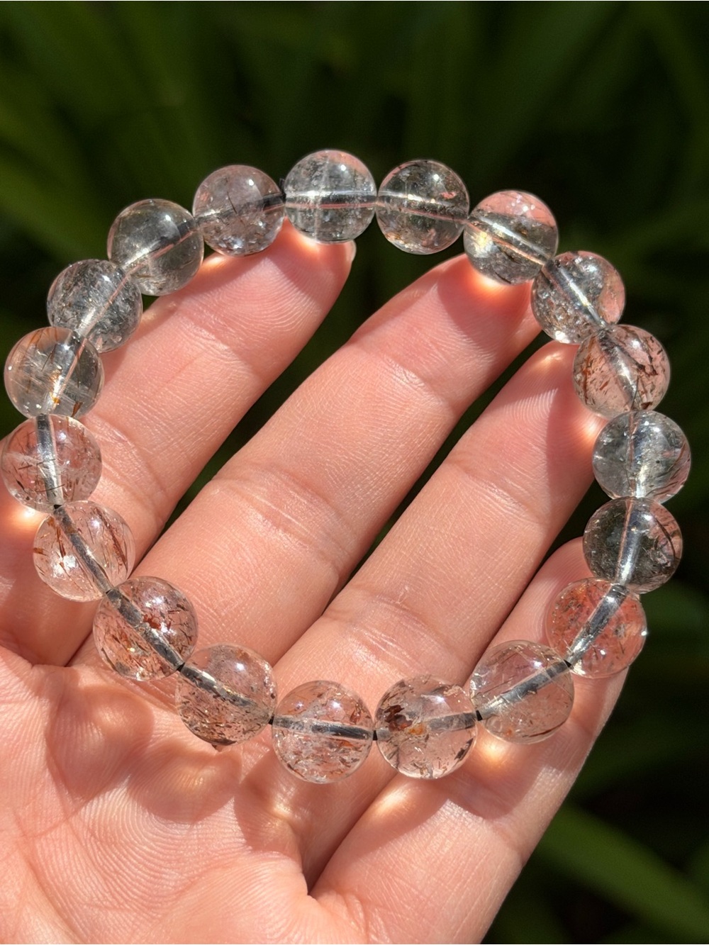 Clear and Peach Crystal Bead Stretch Bracelet - Brand Palo